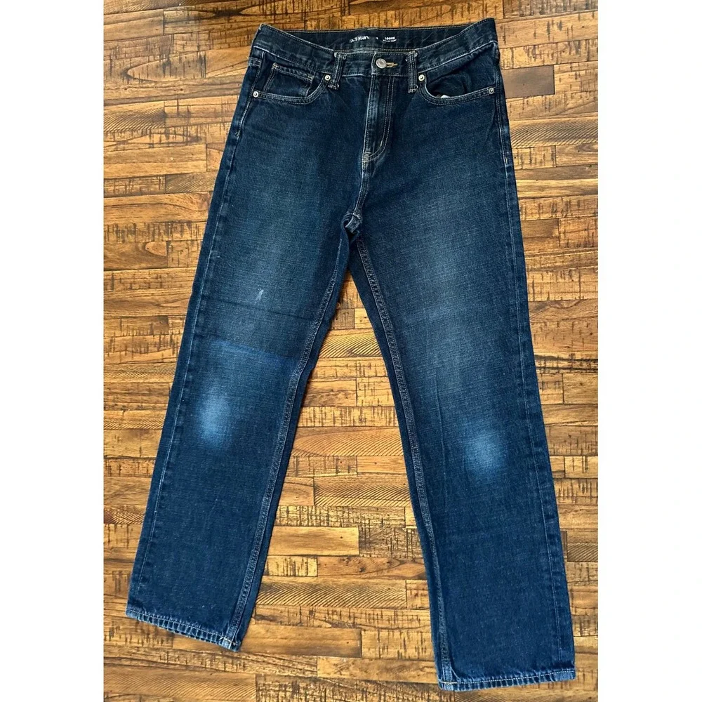 Old Navy Loose‎ Built-In Tough Dark Wash 100% Cotton Denim Jeans Youth Size 16